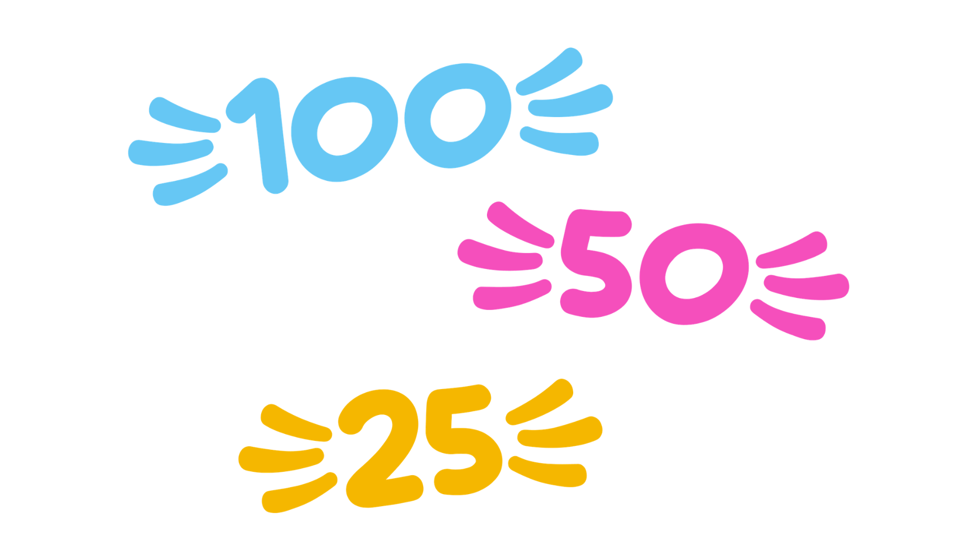 Grafika wyboru kwoty darowizny: kolorowe liczby 100, 50 i 25 zł, zachęcające do wsparcia finansowego działań Fundacji Silversi.